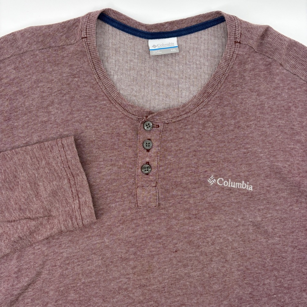 Columbia Mens XXL Long Sleeve Henley Shirt Maroon Heathered Layer Outdoor Red